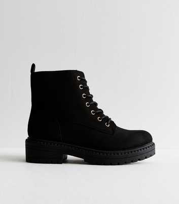 Black Suedette Lace Up Ankle Boots