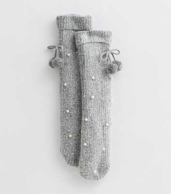 Grey Bead Embellished Cosy Bootie Socks 