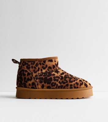 Brown Leopard Print Suedette Faux Fur-Lined Chunky Boots