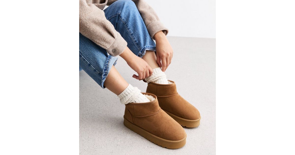 Tan Faux Suede Faux Fur-Lined Chunky Boots New Look
