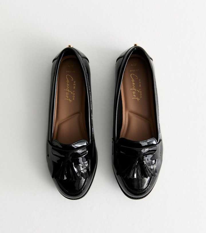 Wide Fit Black Patent Tassel Loafers