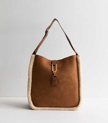 Tan Borg Trim Link Hobo Bag