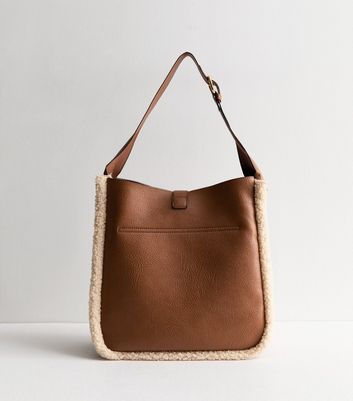 Tan Borg Trim Link Hobo Bag New Look