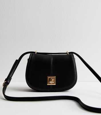 Black Leather-Lock Twist lock Saddle Bag