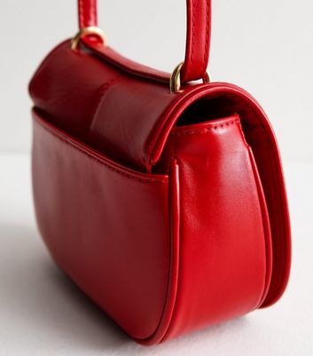 Red Leather-Look Twist Lock Saddle Bag New Look