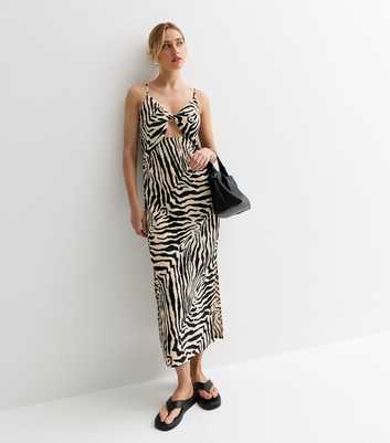 ONLY White Zebra Print Strappy Midi Dress