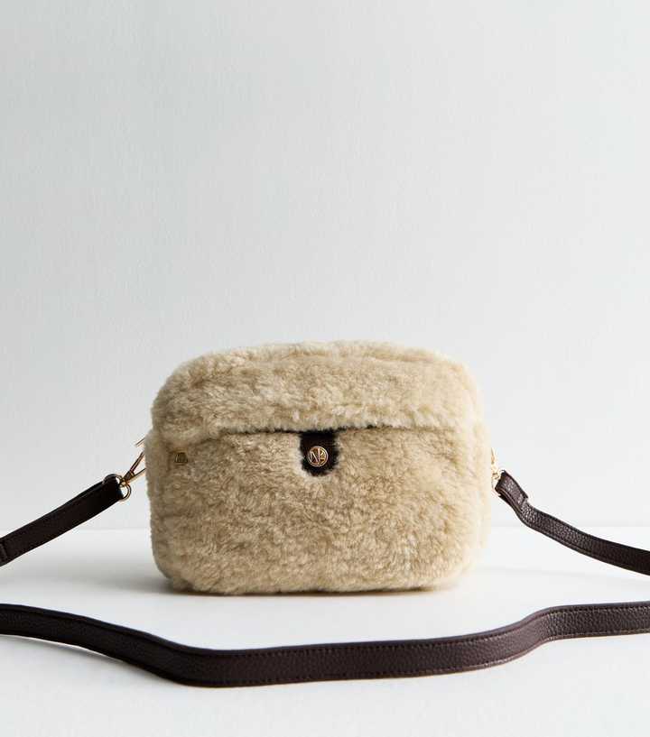 Cream Borg Camera Crossbody Bag 