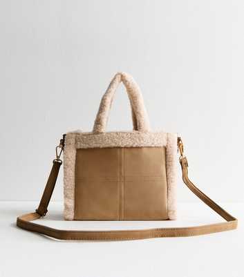 Camel Small Suedette Borg Trim Crossbody Bag