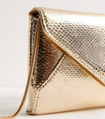 Gold Snakeskin Effect Cross Body Clutch Bag New Look