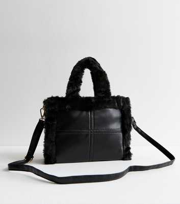 Black Mini Faux Fur Trim Crossbody Bag