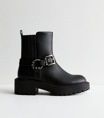 New look black buckle boots best sale