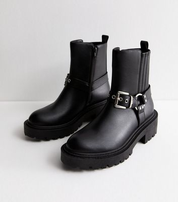 Black buckle biker boots on sale