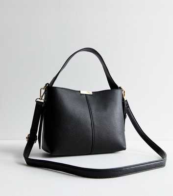 Black Leather Look Buckle Strap Bucket Bag