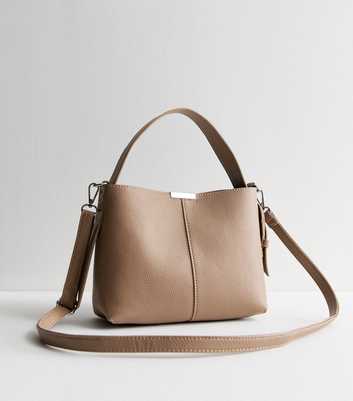 Brown Leather Look Buckle Strap Bucket Bag