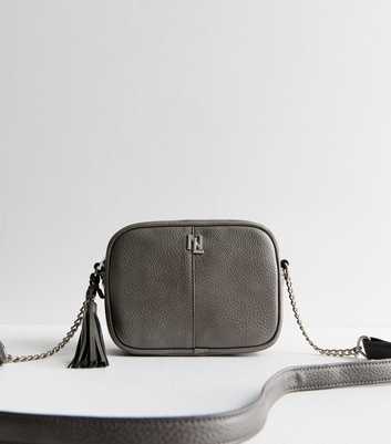 Grey Leather Look Crossbody Camera Bag