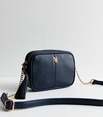 Navy Leather Look Crossbody Camera Bag