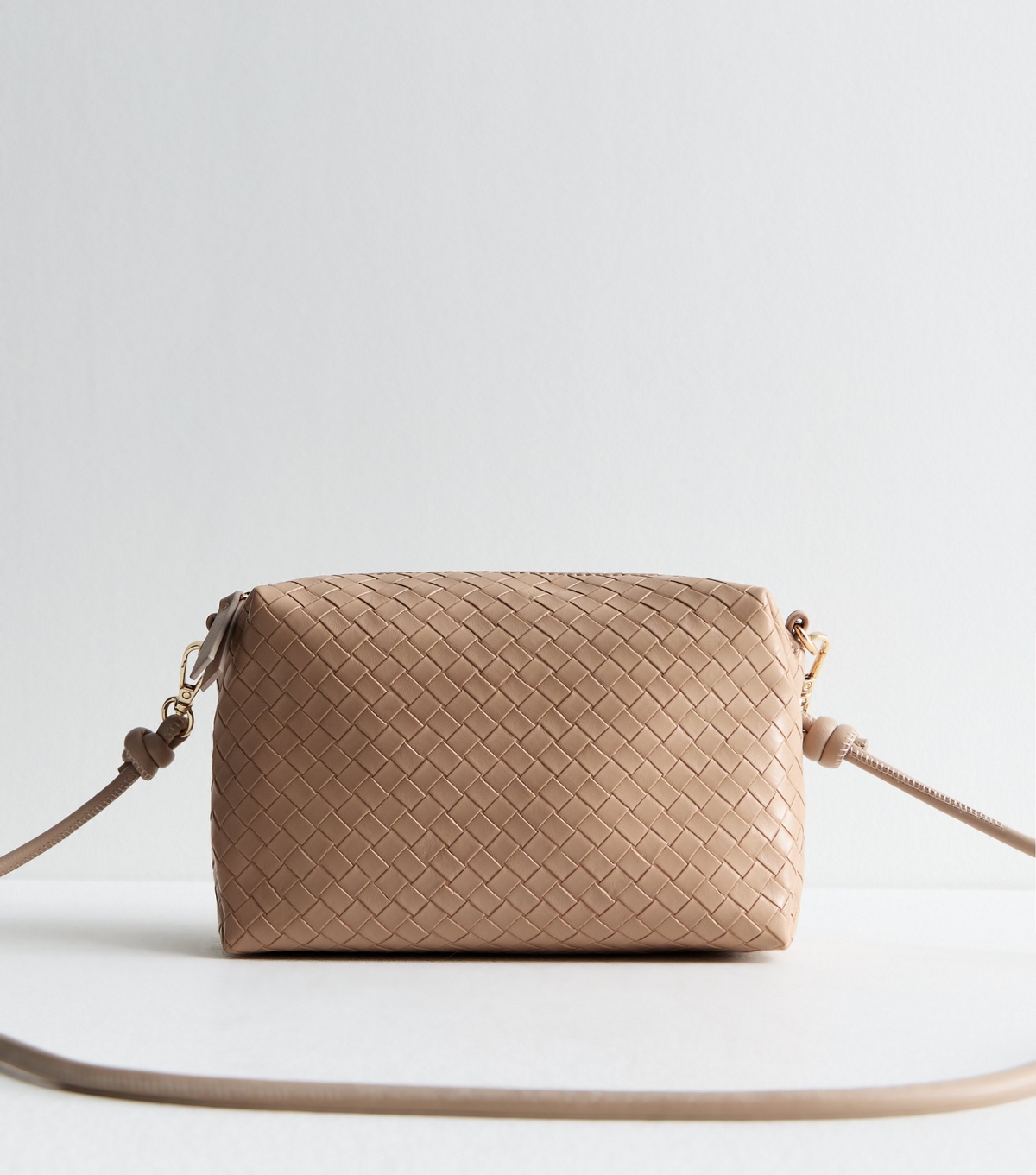 Camel Woven Leather Look Crossbody Bag New Look