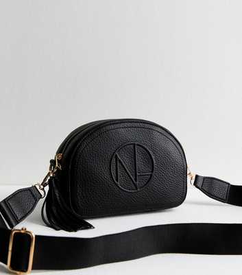 Black Logo Half Moon Crossbody Bag