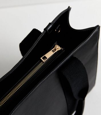 Black Webbed Strap Boxy Tote Bag New Look