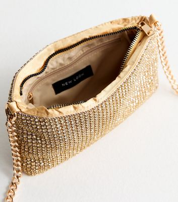 Gold Bead Embellished Zip Clutch Bag New Look