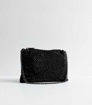 Black Bead Embellished Clutch Bag