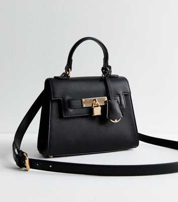 Black Leather-Look Top Handle Crossbody Bag