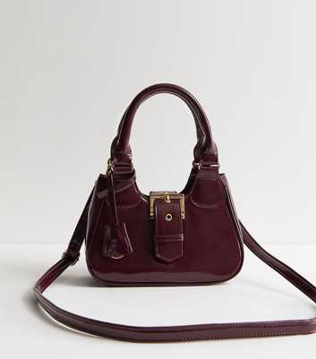 Burgundy Leather-Look Buckle Crossbody Mini Bag 