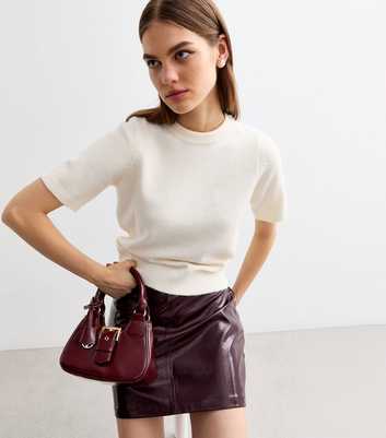 Burgundy Leather-Look Buckle Crossbody Mini Bag 