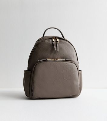 Grey Leather Look Front Pocket Backpack New Look