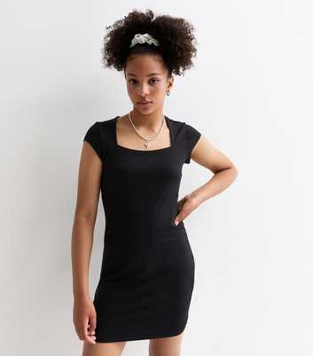 Girls Black Cap-Sleeve Dress