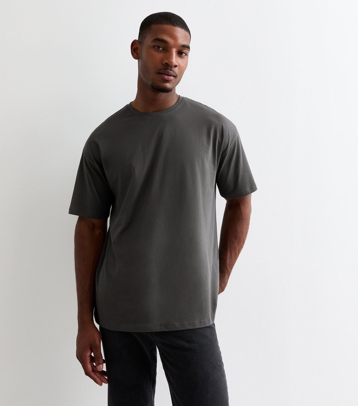 Men's Grey Cotton Oversized T-Shirt New Look