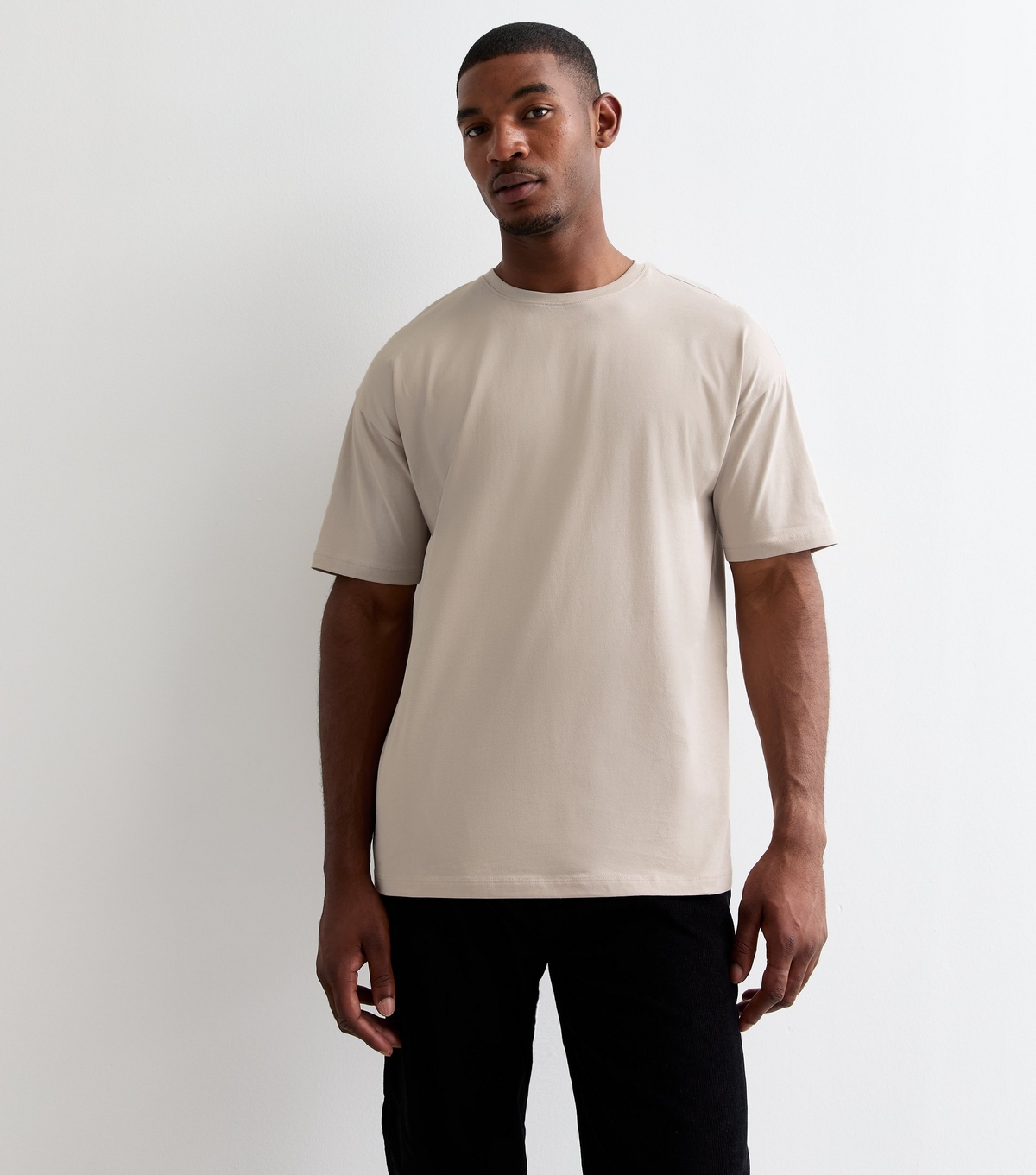 Men's Stone Cotton Oversized T-Shirt New Look