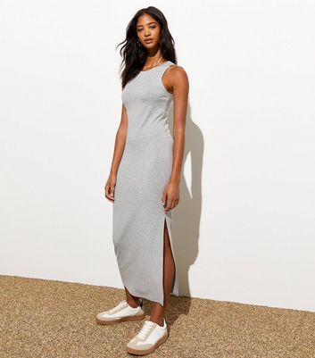 Light Grey Split Hem Midi Dress New Look