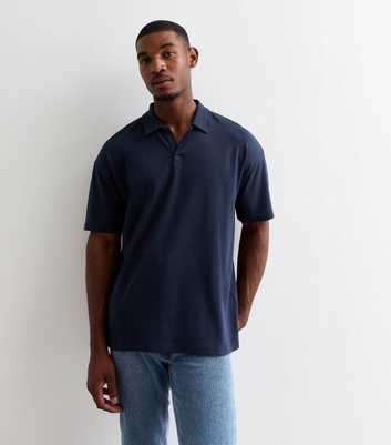 Navy Cotton Blend Polo Shirt