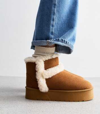 Tan Suedette Faux Fur Lined Chunky Boots