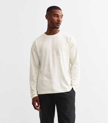 Off White Oversized Heavyweight Slubbed Cotton Patch Pocket Long Sleeve T-Shirt