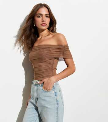 Mink Mesh Short Sleeve Bardot Top