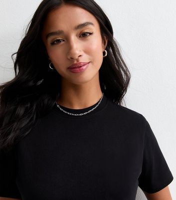 Petite Black Stretch-Cotton T-Shirt | New Look