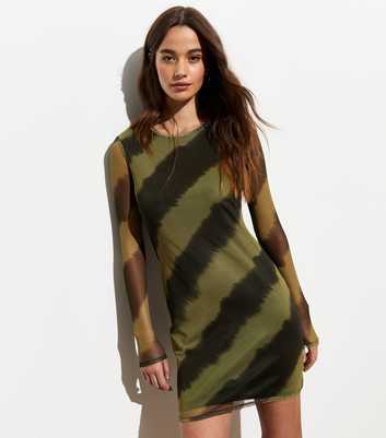 Green Ombre Long-Sleeve Mesh Mini Dress