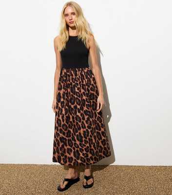 Black Cotton-Poplin Leopard-Print Midi Dress