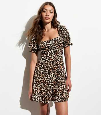 Brown Leopard-Print Square-Neck Mini Dress