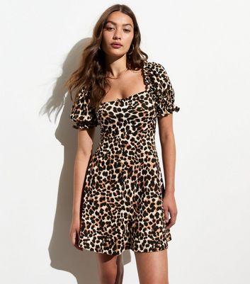 Brown Leopard Print Square Neck Mini Dress New Look