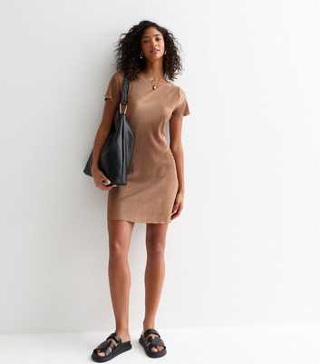 Brown Plissé Mini Dress