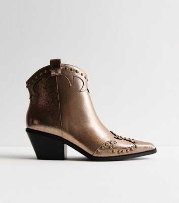 Bronze Faux Leather Studded Cowboy Boots