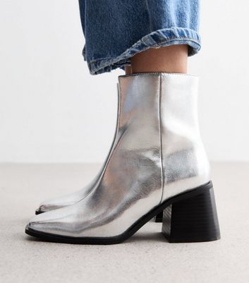 Fashion silver booties block heel