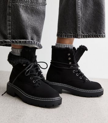 Black lace up boots with fur on sale