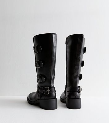 Black faux leather combat boots online