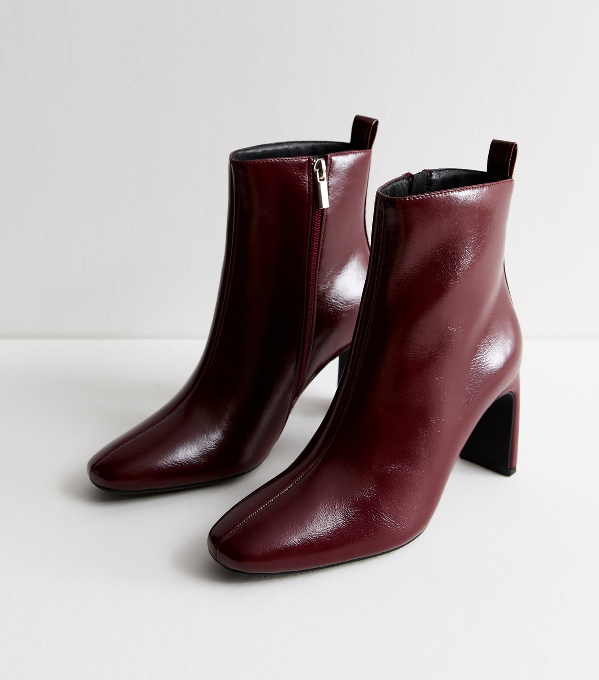 Women's Burgundy Square-Toe Ankle Boots Vegan New Look