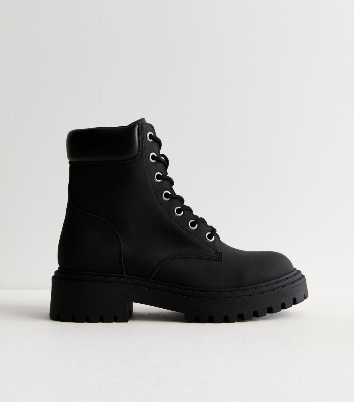 Women's Black Leather-Look Lace Up Boots Vegan New Look