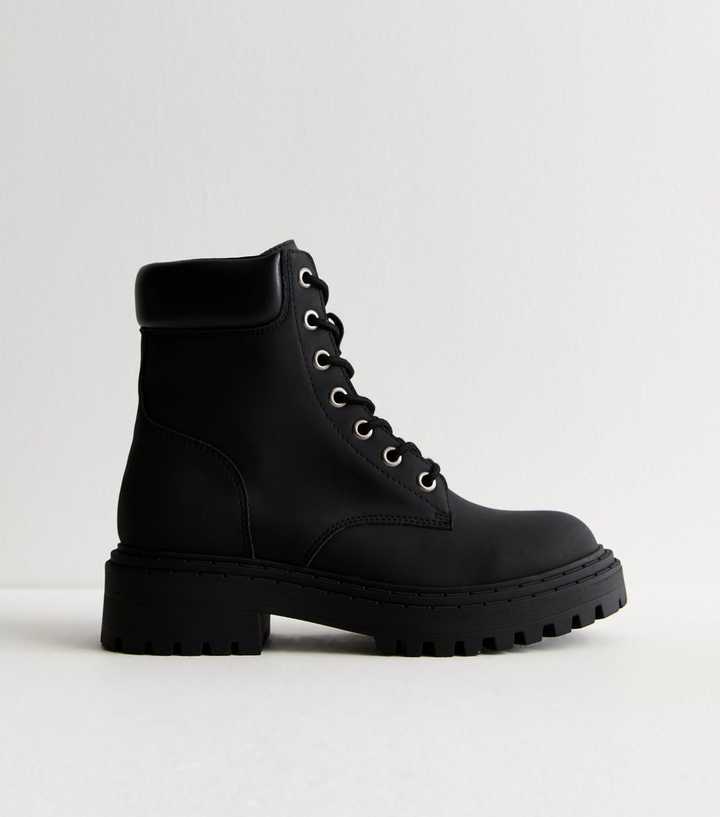 Black Faux Leather Lace Up Boots
